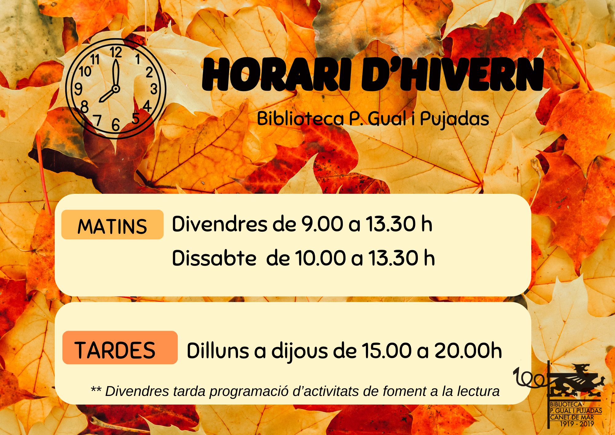Horari hivern Biblioteca
