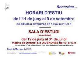 Horari estiu 2012 biblioteca