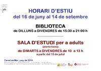 horari d'estiu de la Biblioteca i la Sala d'estudi - 2014