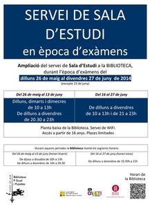 Cartell servei sala estudi ex&agrave;mens - 2014
