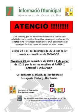 Cartell residus festa Nadal - 2015