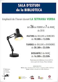 Horari sala estudi biblioteca - mar&ccedil; 2018