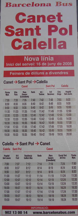 Parada bus Canet Calella
