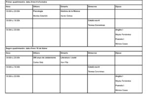 Taula horari i assignatures - UNED sènior - 2014-2015