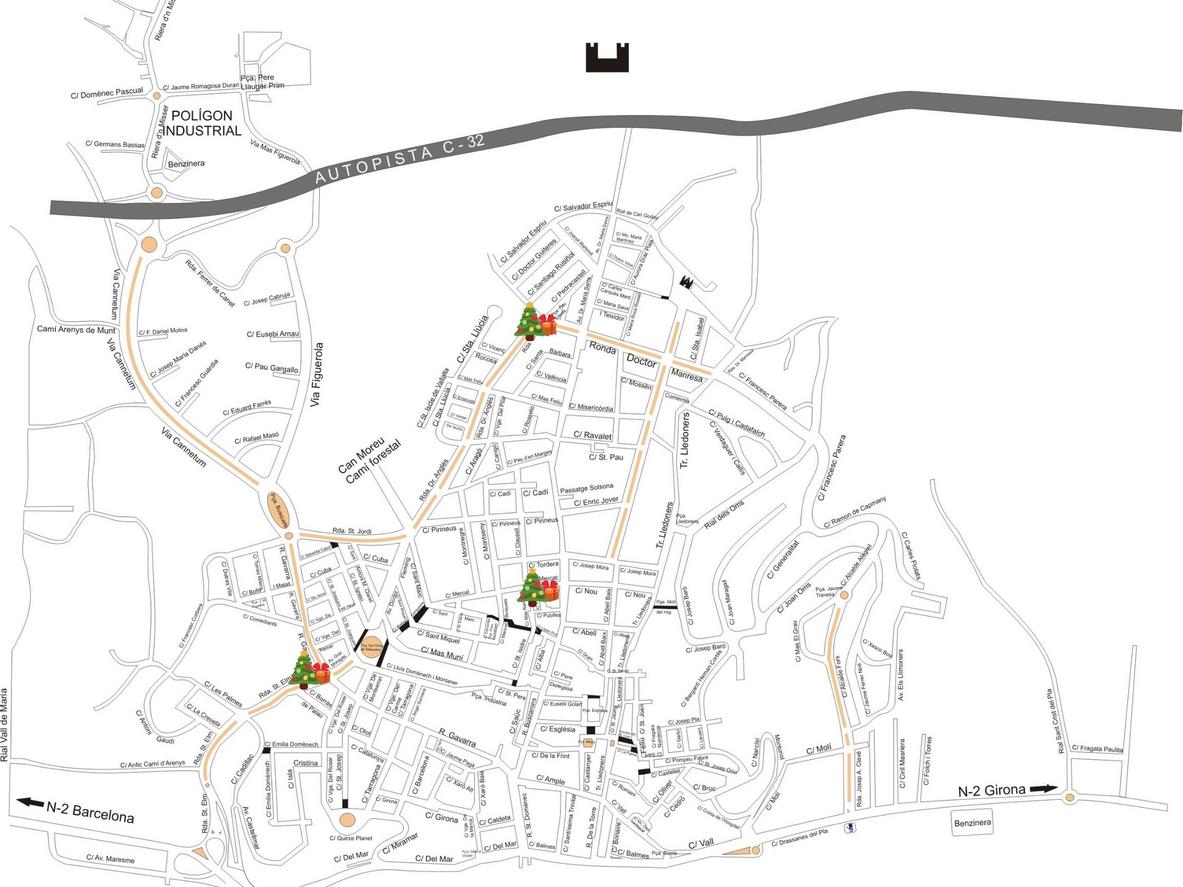 Mapa punts de recollida especial paper i cartró + arbres de nadal